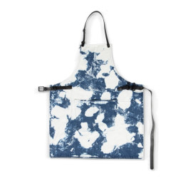 Tablier BBQ en coton moucheté bleu et blanc